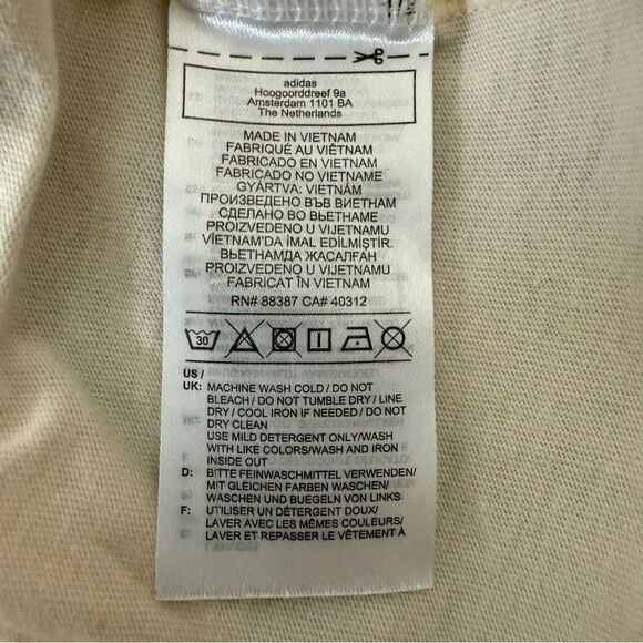 Adidas T-Shirt Mens Sz S Ivory Crewneck Embroidered Trefoil Logo RARE - Picture 9 of 13